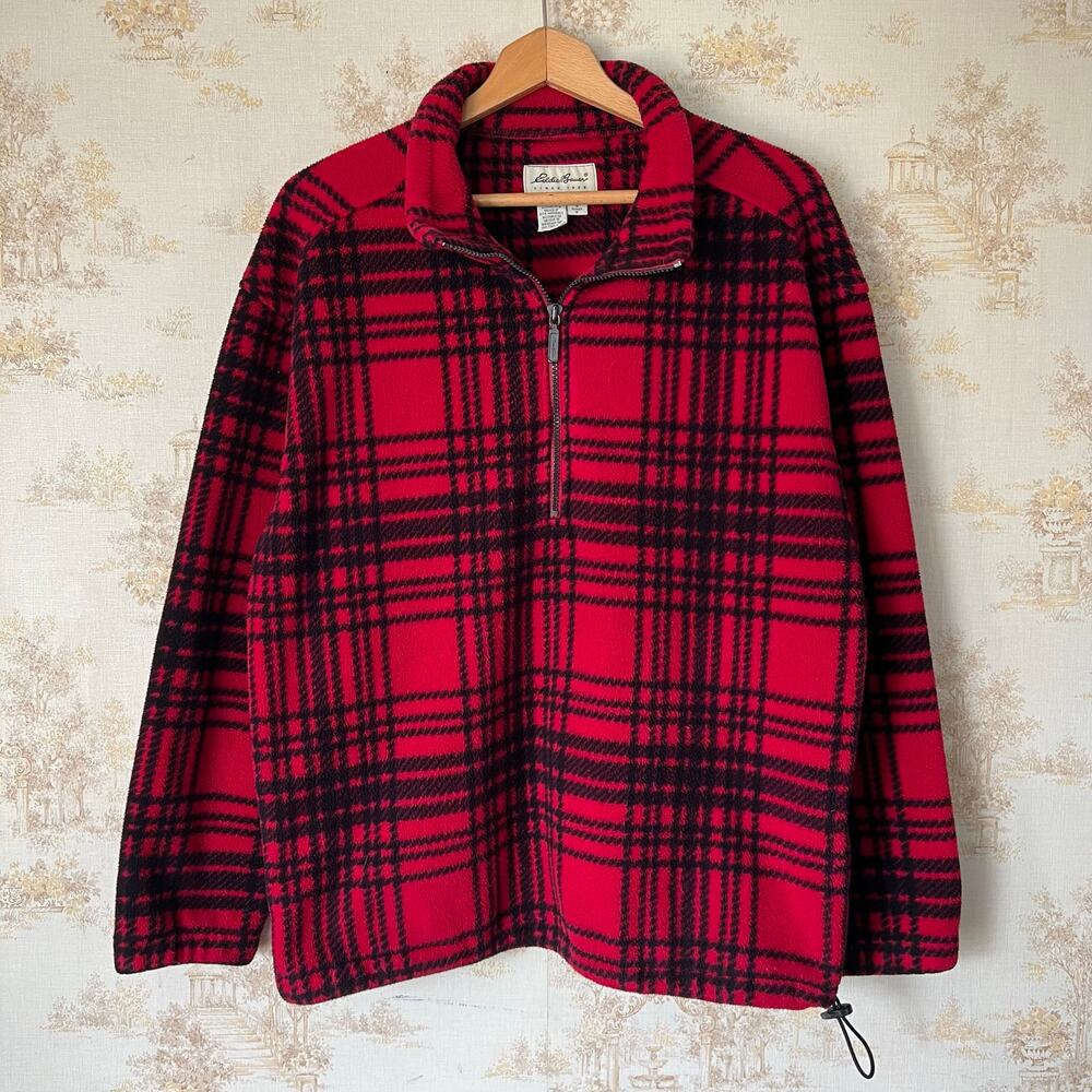 1990s Eddie Bauer Plaid Fleece | 1/4 Zip Pullover | Size M
